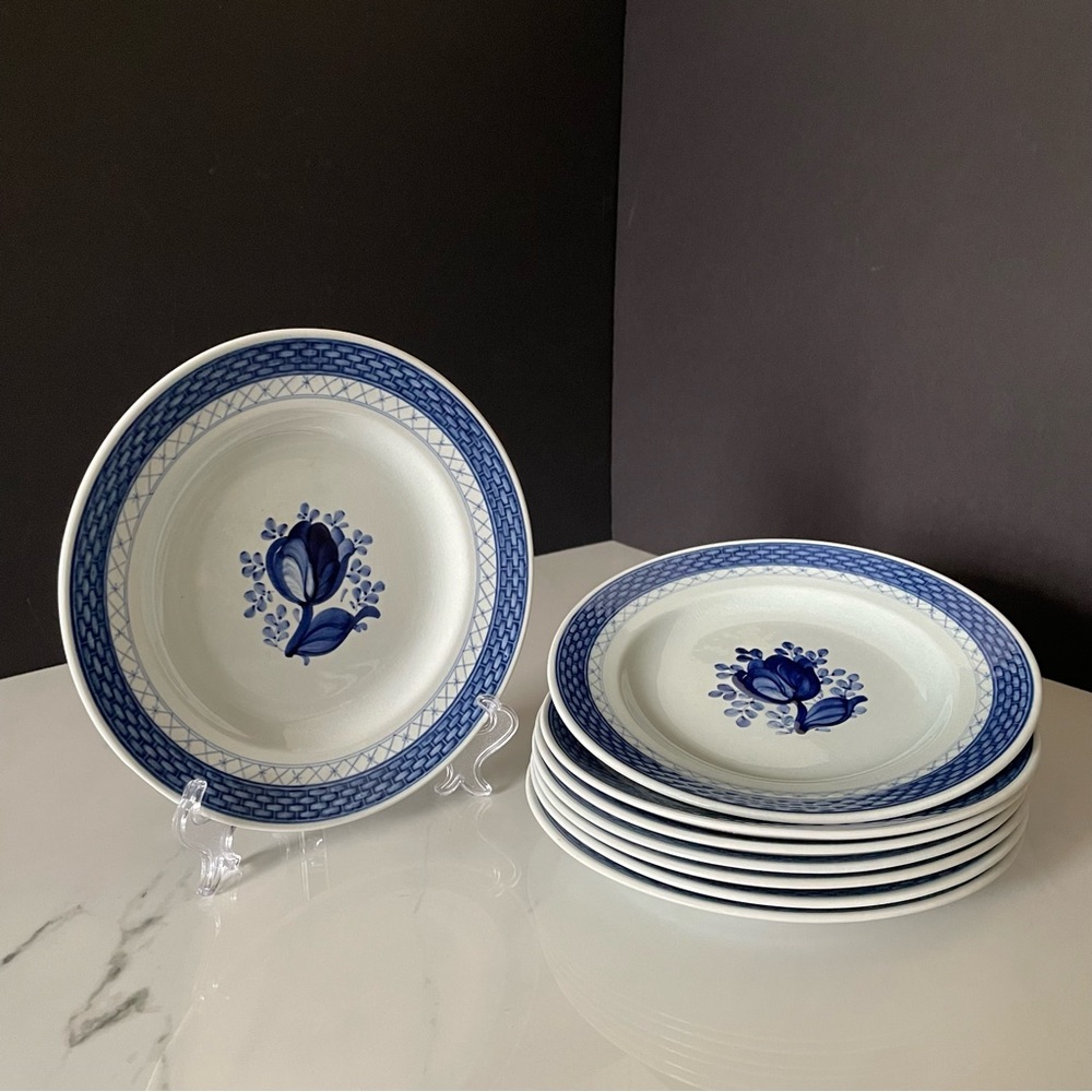 SET of 8 Salad Plates - Tranquebar Blue by Royal Copenhagen
